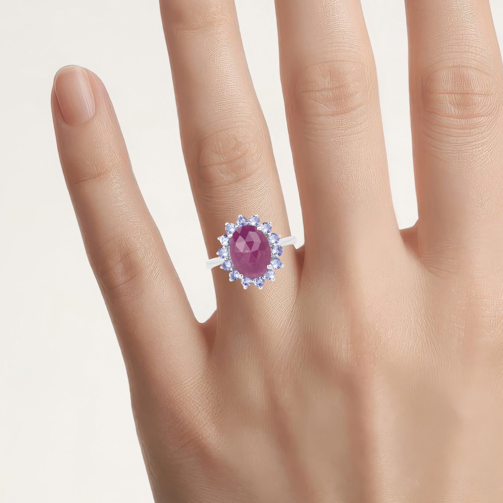 Pink Sapphire Ring With Tanzanite 5.5 Carats Sterling Silver