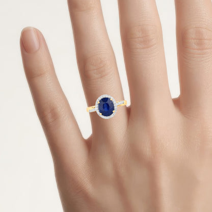 Blue Sapphire Ring With Diamonds 2.82 Carats 18K Yellow Gold
