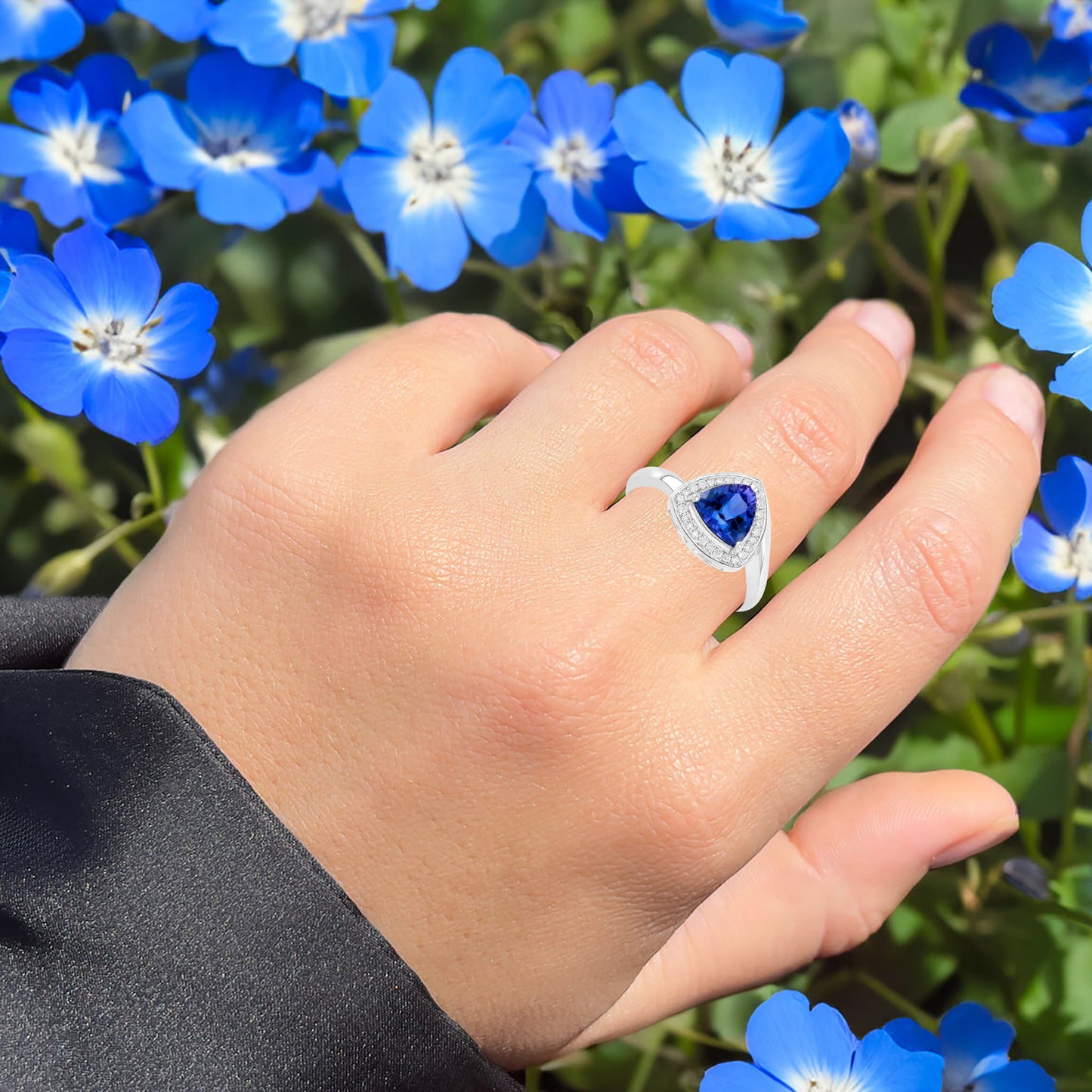 Natural Tanzanite Ring With Diamonds 1.44 Carats 14K White Gold