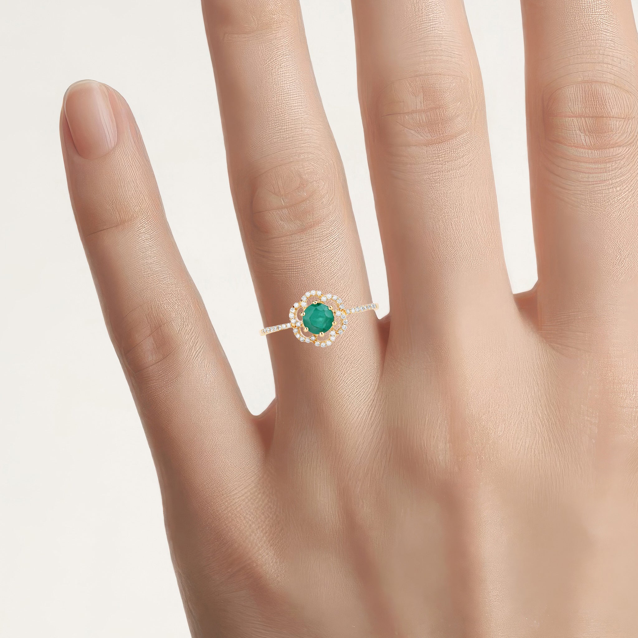 Zambian Emerald Ring With Diamonds 0.52 Carats 14K Yellow Gold