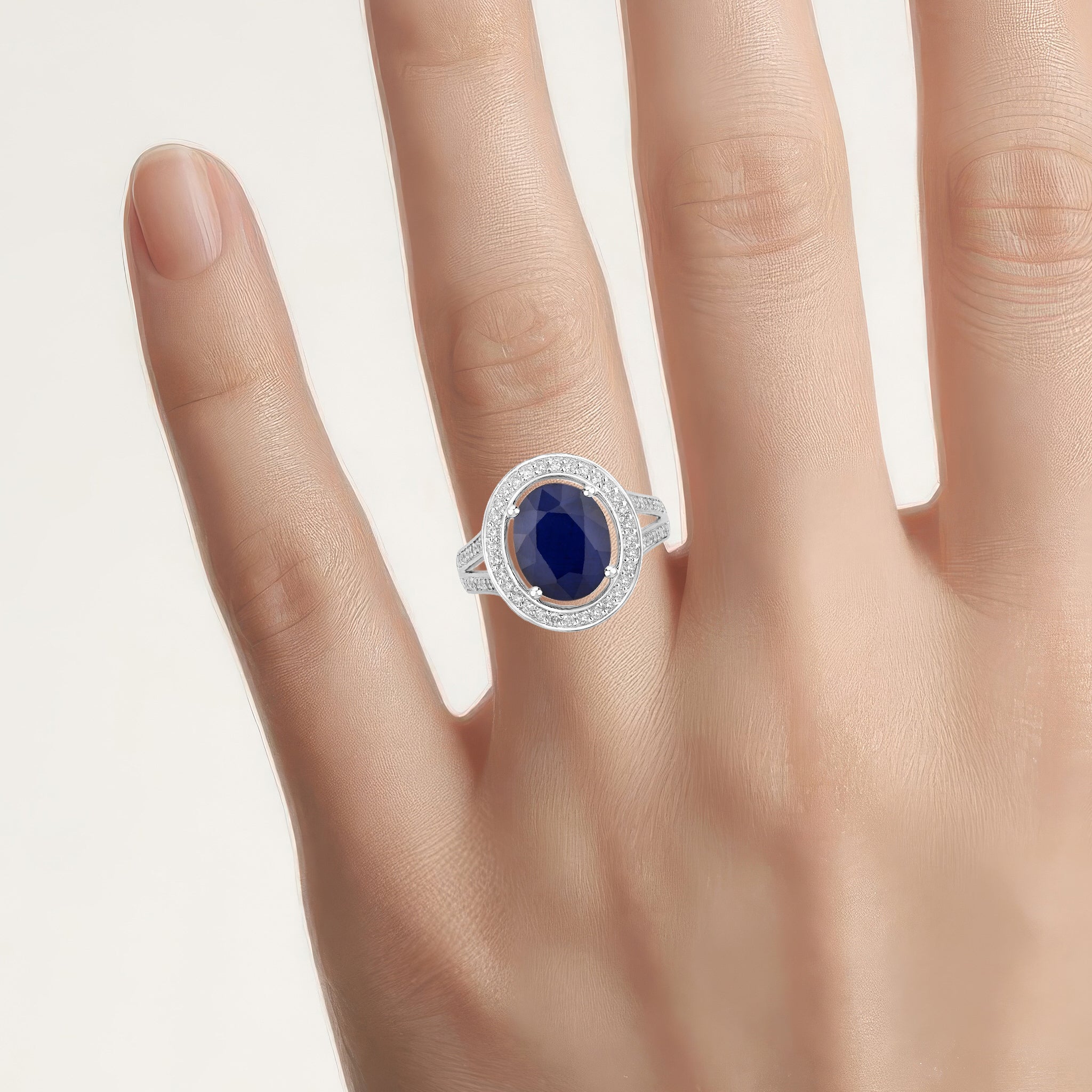 Blue Sapphire Ring With Diamonds 4.68 Carats 14K White Gold
