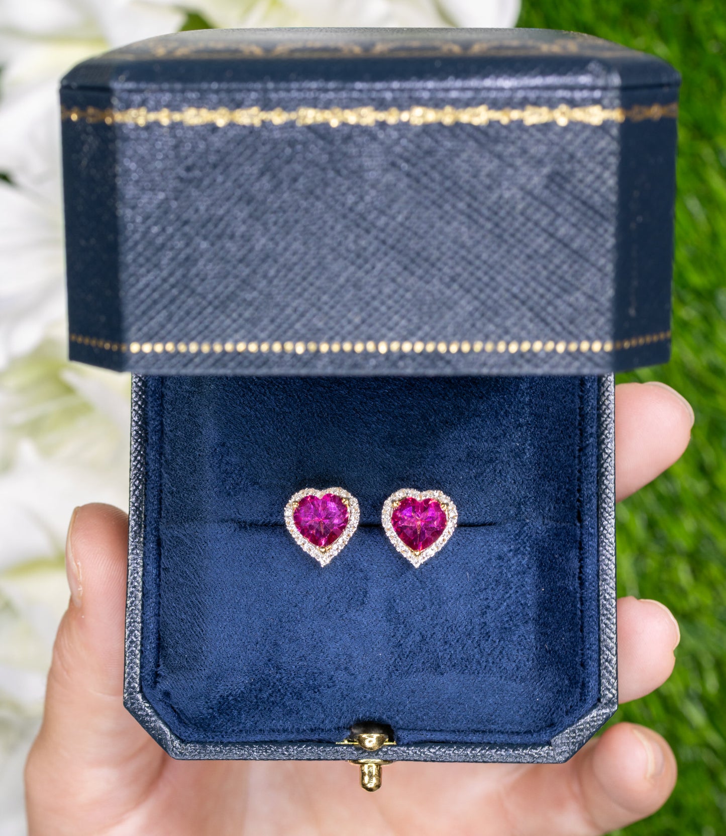 Pink Topaz Heart Earrings White Topaz 5.02 Carats 18K Yellow Gold Plated Silver