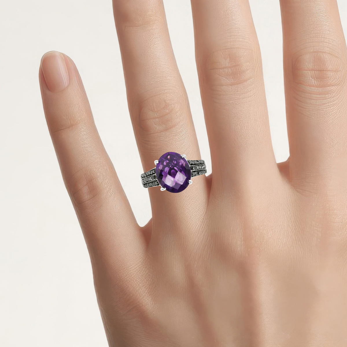 Amethyst Ring With Black Diamonds 3.92 Carats Sterling Silver