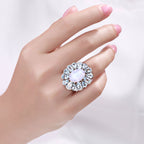 Moonstone Ring With Aquamarine 12.4 Carats Sterling Silver