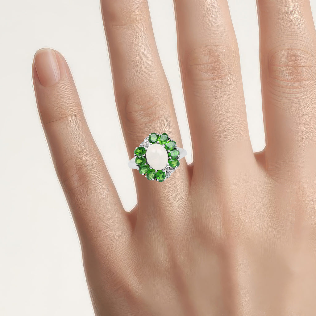 Ethiopian Opal Ring With Chrome Diopside 2.88 Carats Sterling Silver