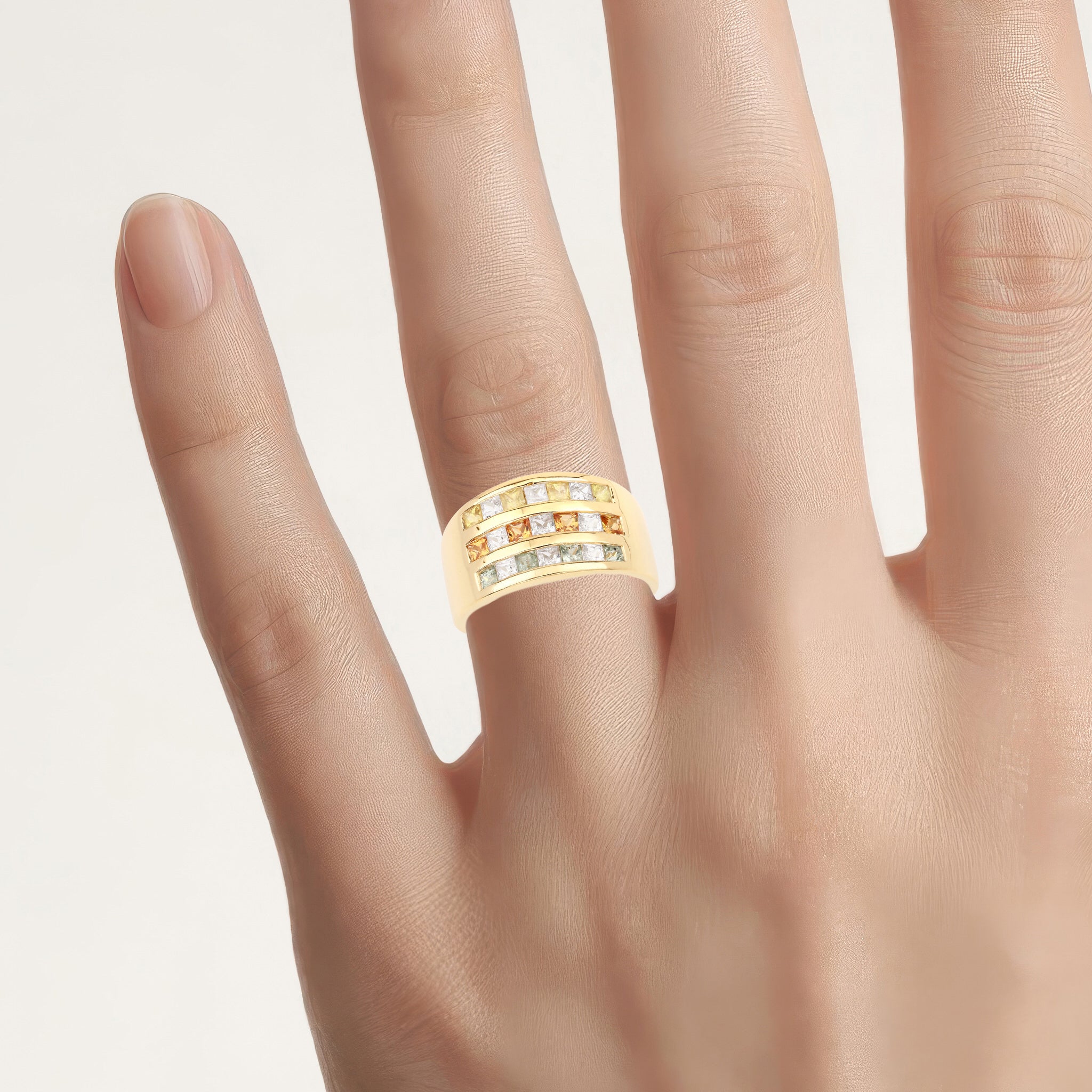 Multicolor Sapphire Ring 1.6 Carats Gold Plated Silver