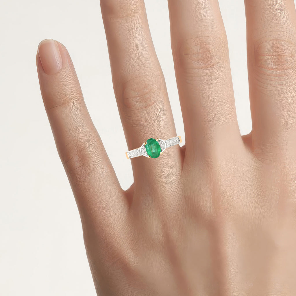 Zambian Emerald Ring With Diamonds 0.79 Carats 14K Yellow Gold