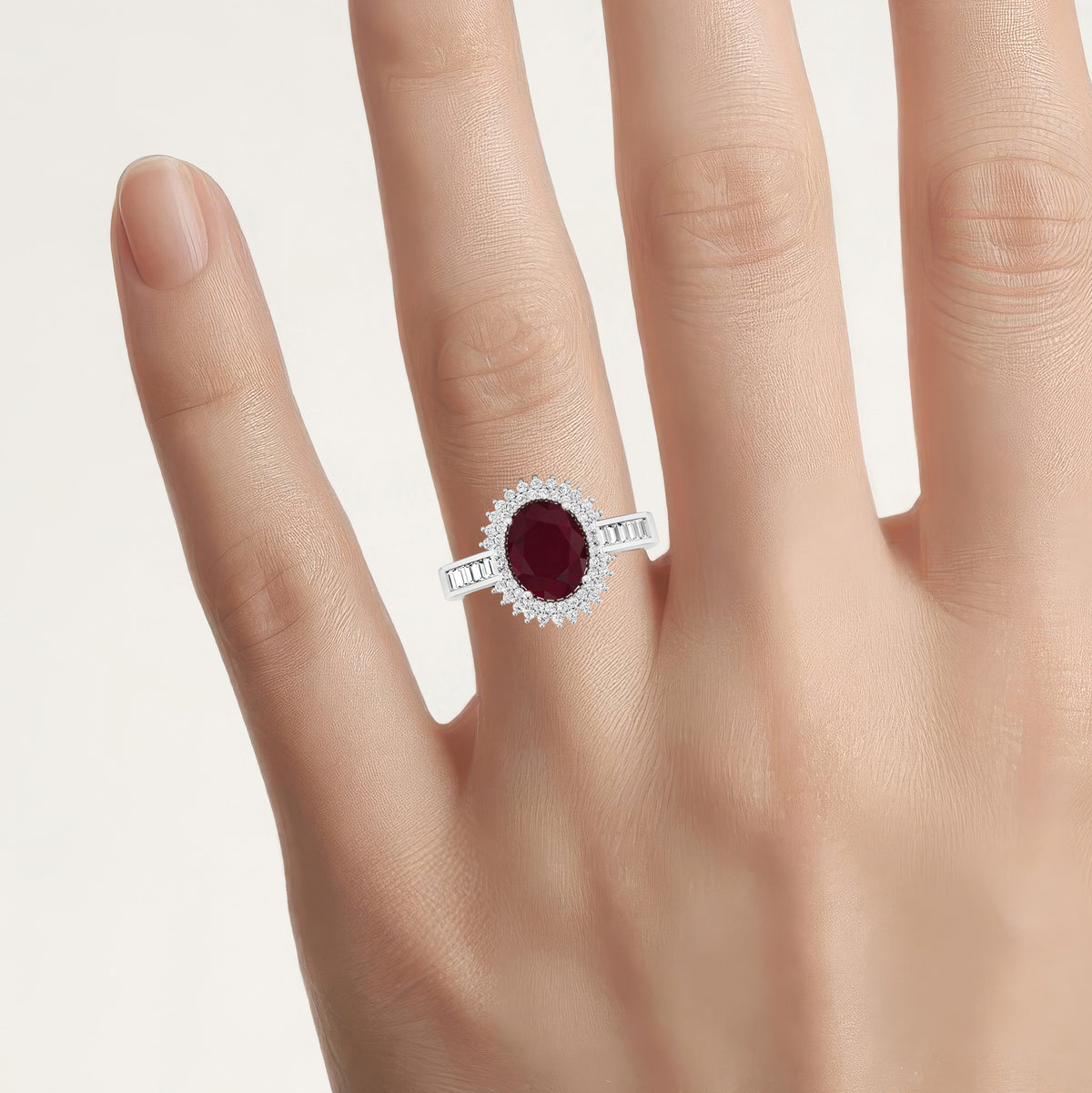 Ruby Ring With Diamonds 2.76 Carats 14K White Gold
