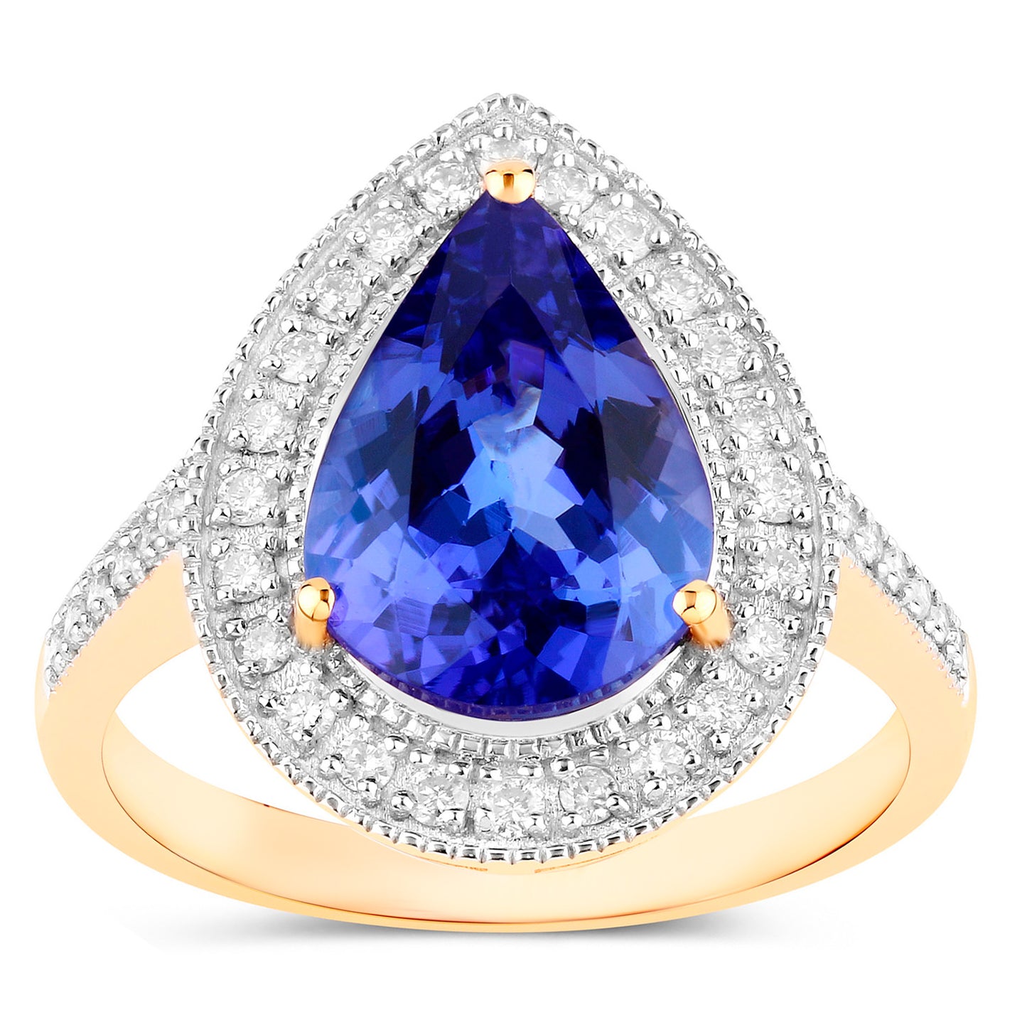 Tanzanite Ring Diamonds 3.35 Carats 14K Yellow Gold
