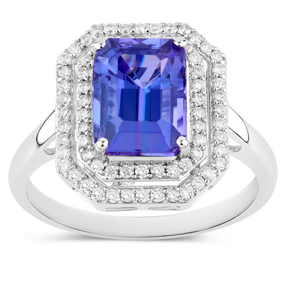 Tanzanite Ring Diamonds 3.3 Carats 14K White Gold