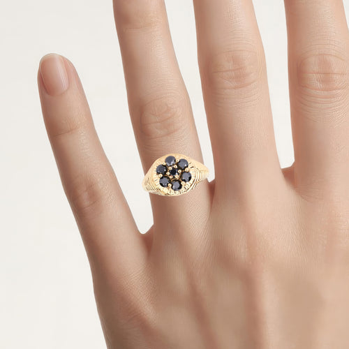 Black Diamond Ring 0.9 Carats Gold Plated Silver