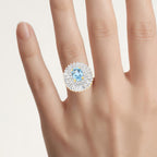 Blue Topaz Ring With White Topaz 3.7 Carats Gold Plated Silver