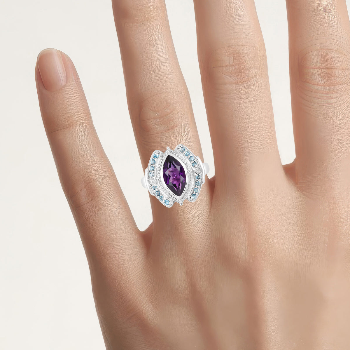 Amethyst Ring With London Blue Topaz 3.02 Carats Sterling Silver