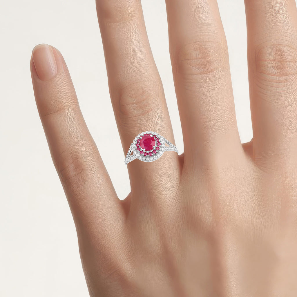 Ruby Ring With Diamonds 1.88 Carats 14K White Gold