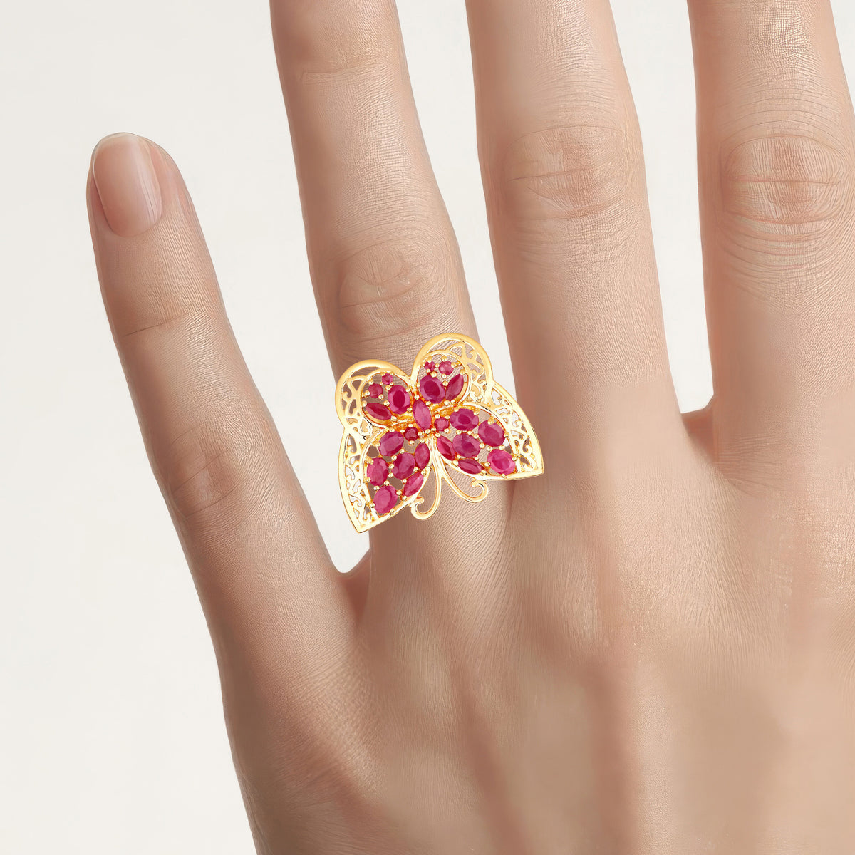Ruby Butterfly Ring 2.98 Carats Gold Plated Silver