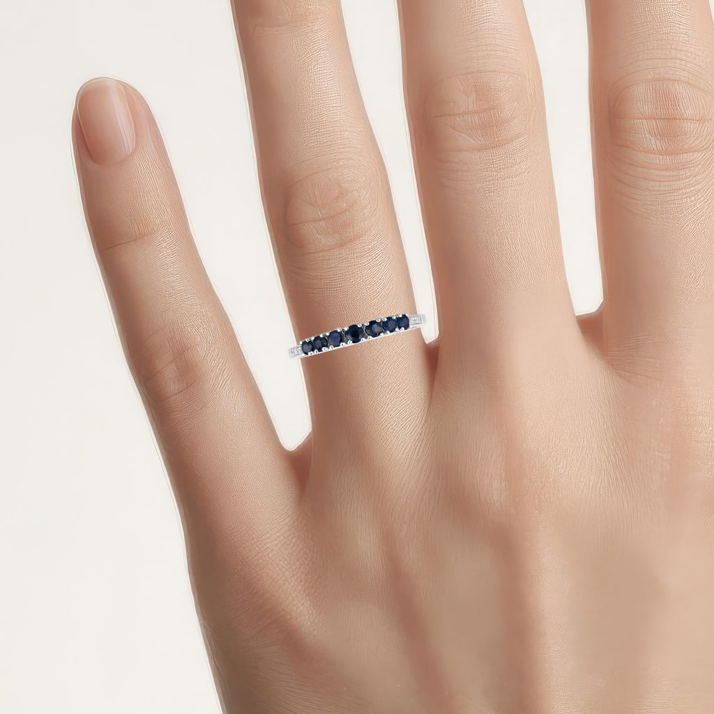 Blue Sapphire Ring With Diamonds 0.38 Carats 14K White Gold