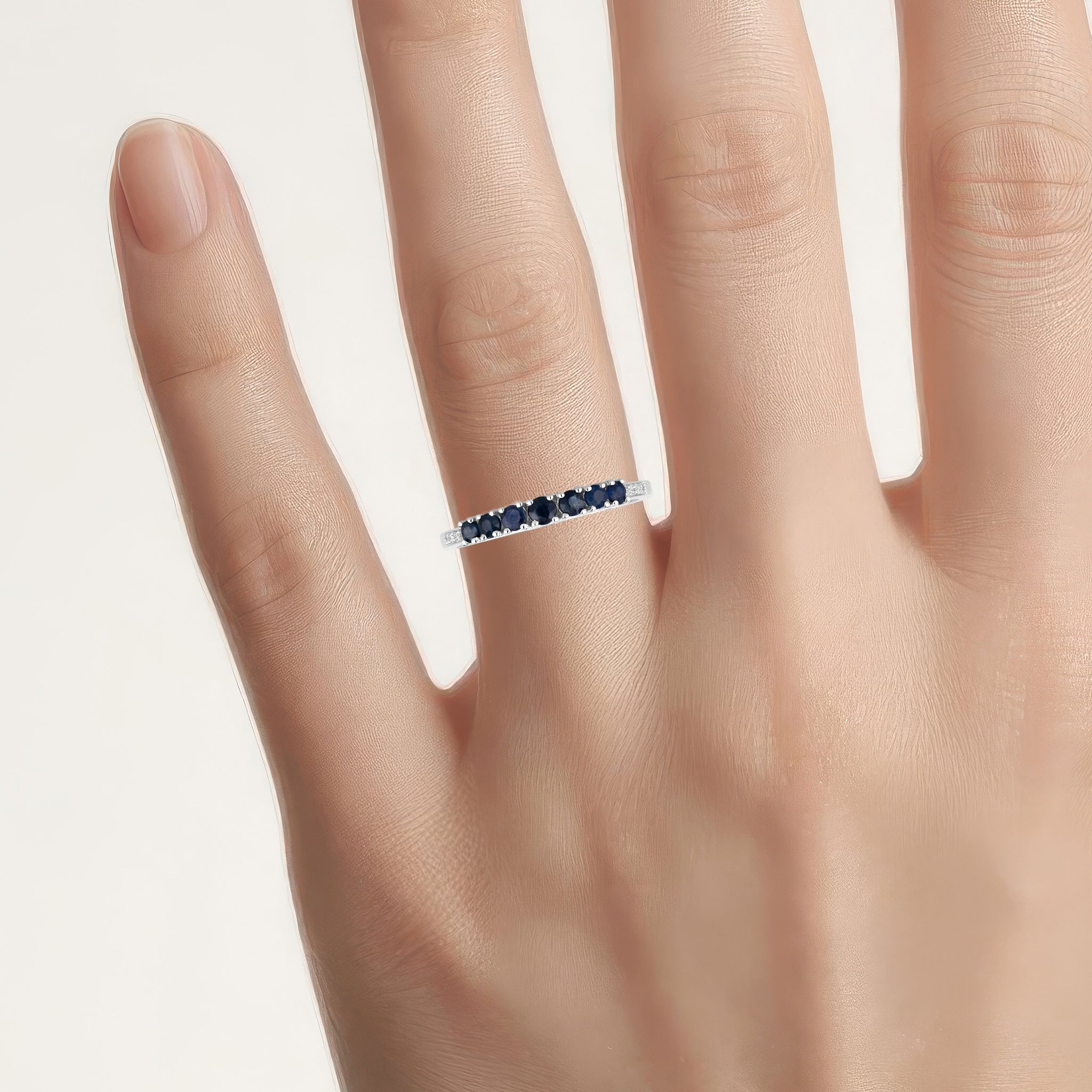 Blue Sapphire Ring With Diamonds 0.38 Carats 14K White Gold