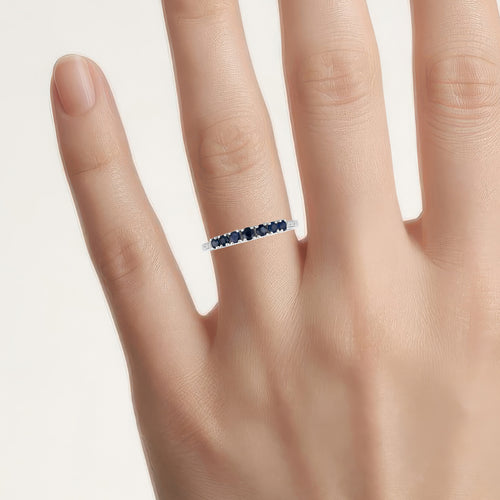 Blue Sapphire Ring With Diamonds 0.38 Carats 14K White Gold