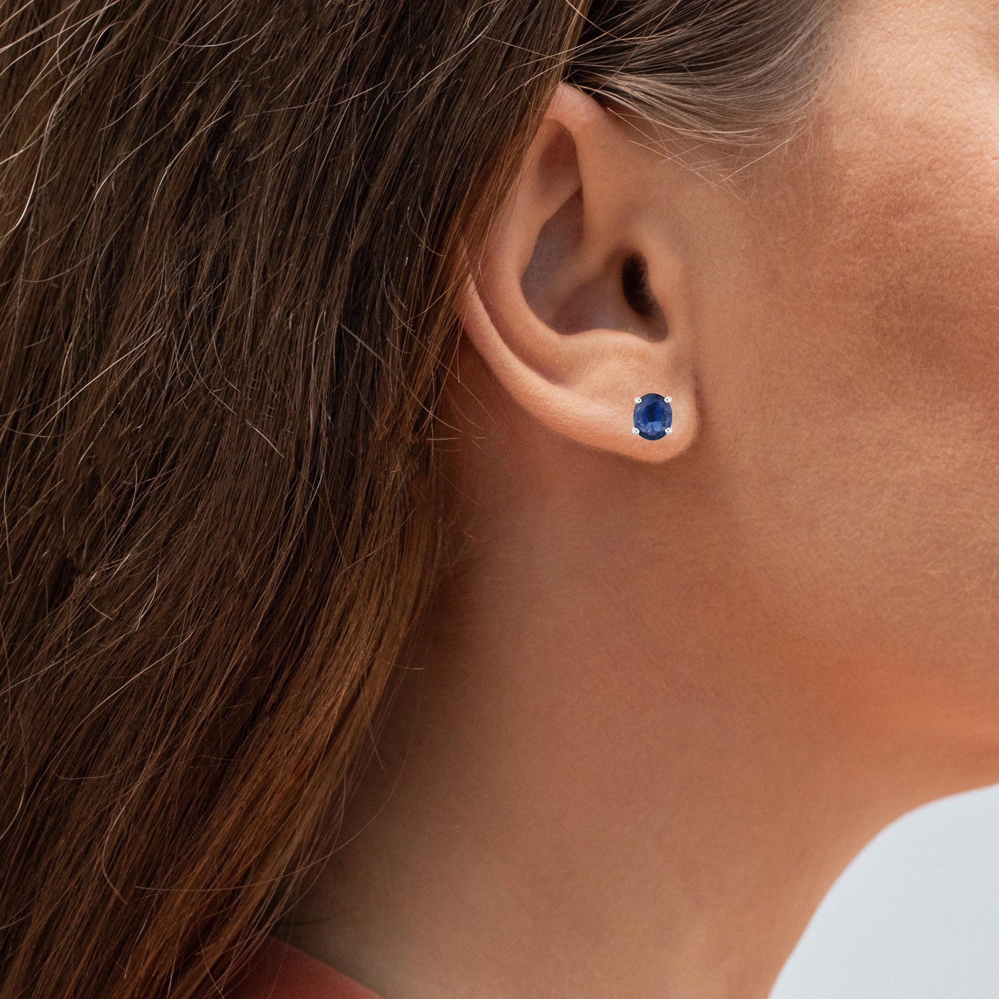 Blue Sapphire Stud Earrings 0.66 Carats 14K White Gold