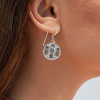 Blue Diamond Flower Earrings 0.12 Carats Sterling Silver