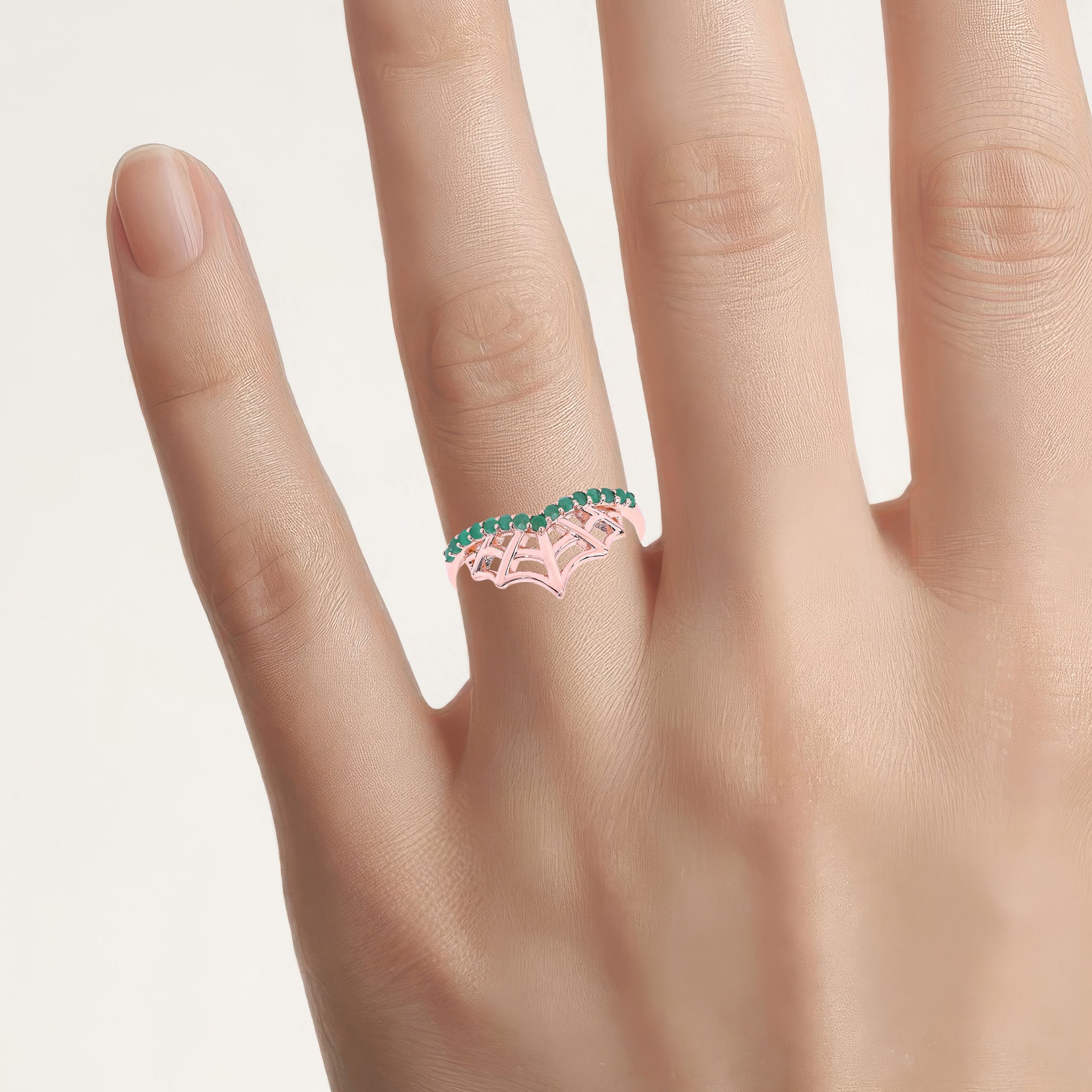 Emerald Spider Web Ring 0.24 Carats Gold Plated Silver