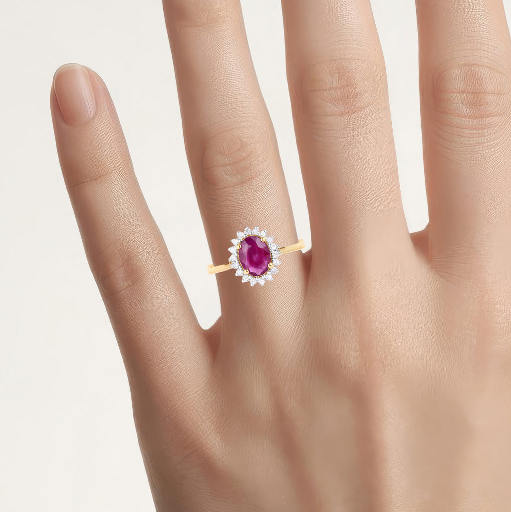 Ruby Ring With Diamonds 1.6 Carats 14K Yellow Gold