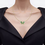 Emerald Butterfly Pendant With White Zircon 2.72 Carats Sterling Silver