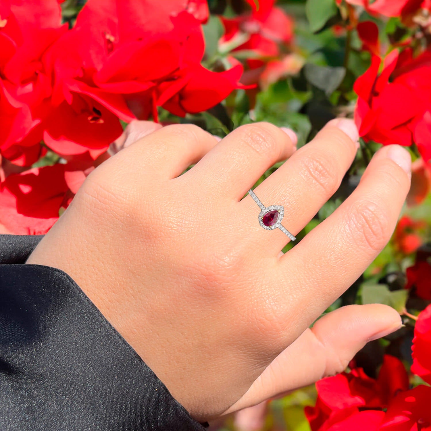 Natural Mozambique Ruby Ring With Diamonds 0.62 Carats 10K Yellow Gold