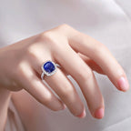 Blue Sapphire Ring With Diamonds 4.8 Carats 18K White Gold