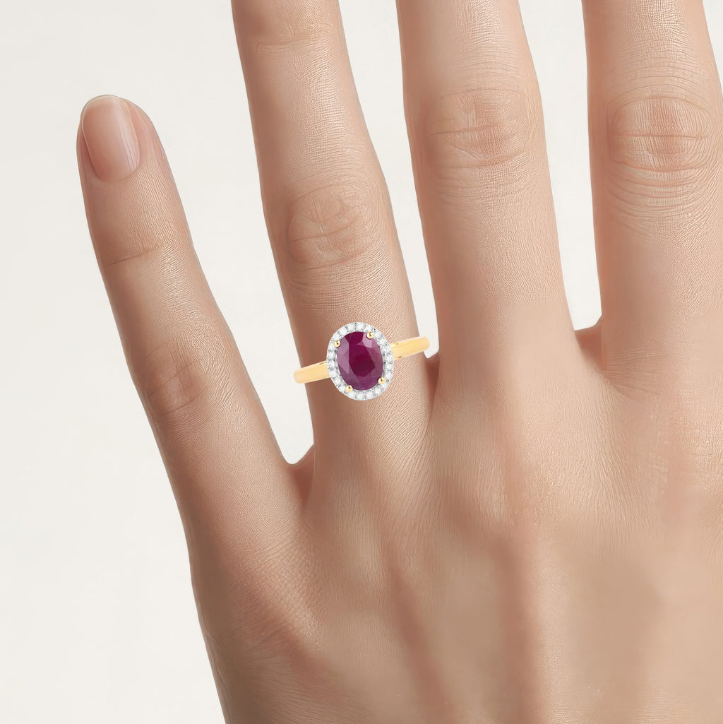 Ruby Ring With Diamonds 1.56 Carats 10K Yellow Gold