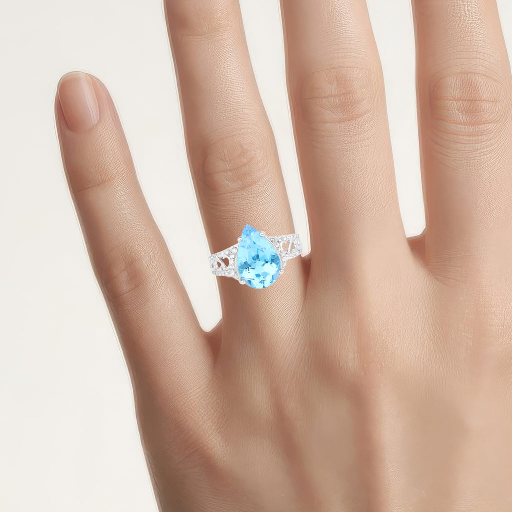 Swiss Blue Topaz Ring With White Topaz 5.36 Carats Sterling Silver