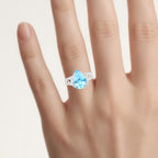 Swiss Blue Topaz Ring With White Topaz 5.36 Carats Sterling Silver
