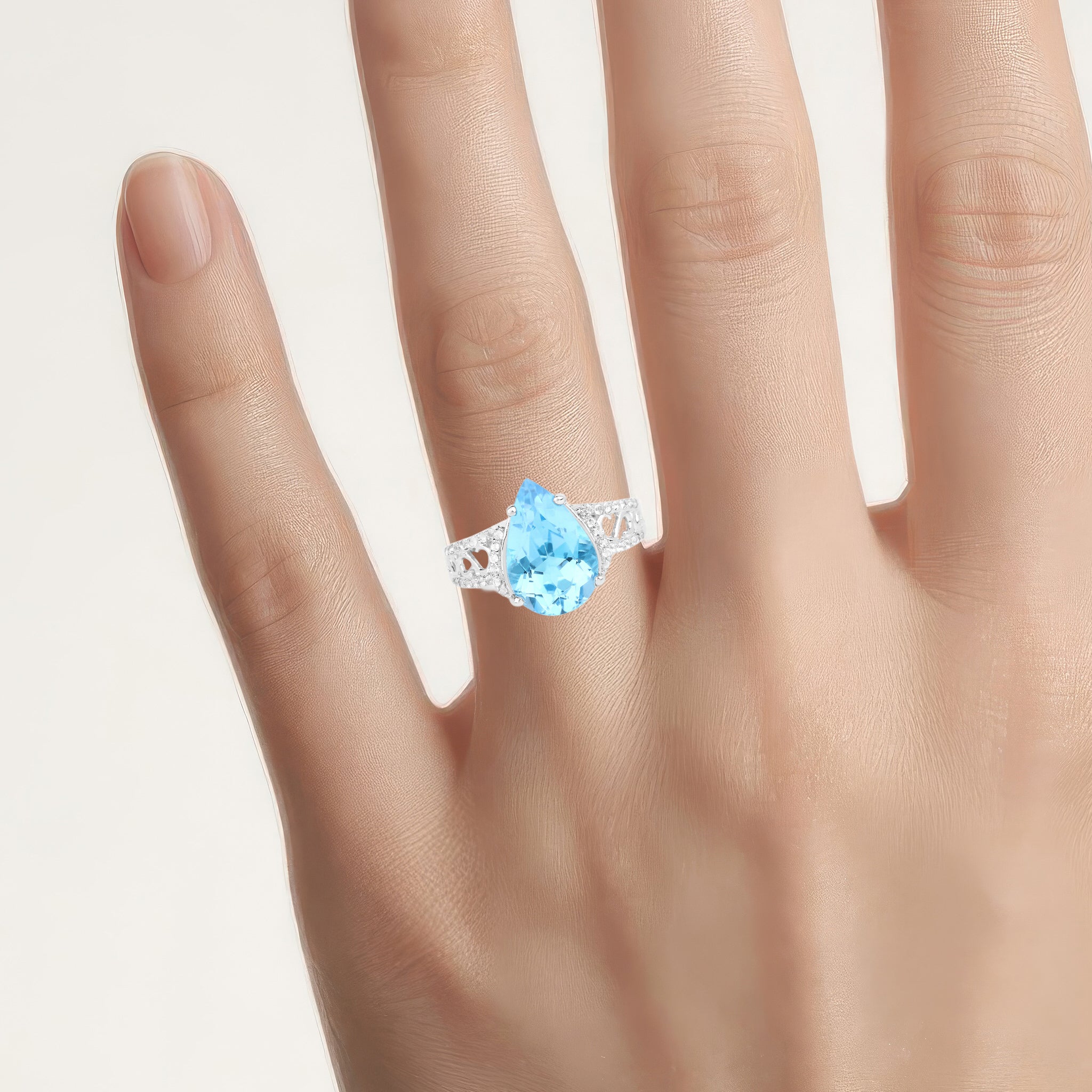 Swiss Blue Topaz Ring With White Topaz 5.36 Carats Sterling Silver