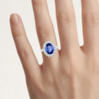 Blue Sapphire Ring With Diamonds 4.06 Carats 18K White Gold