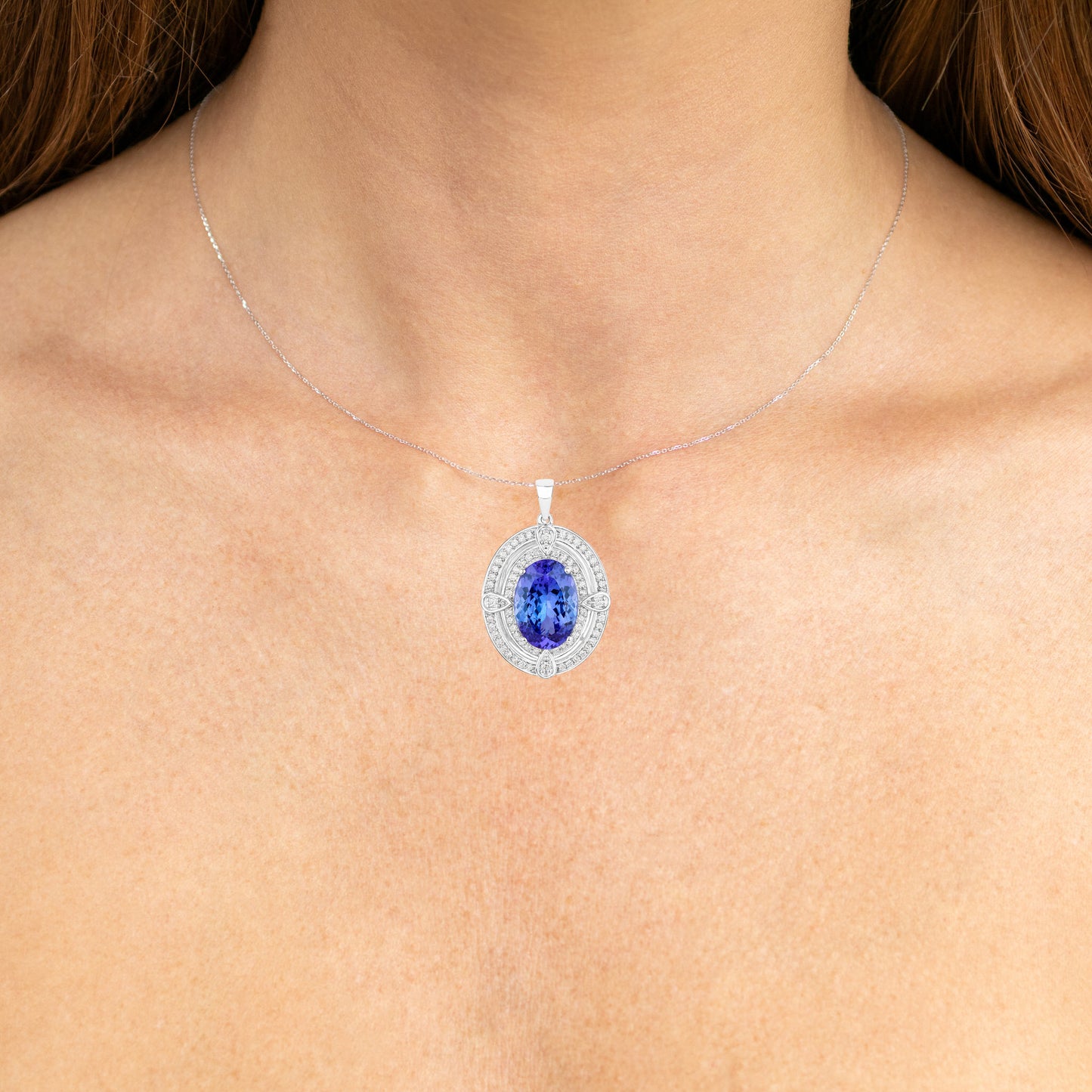 Natural Tanzanite Pendant With Diamonds 5.88 Carats 14K White Gold