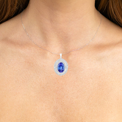 Natural Tanzanite Pendant With Diamonds 5.88 Carats 14K White Gold