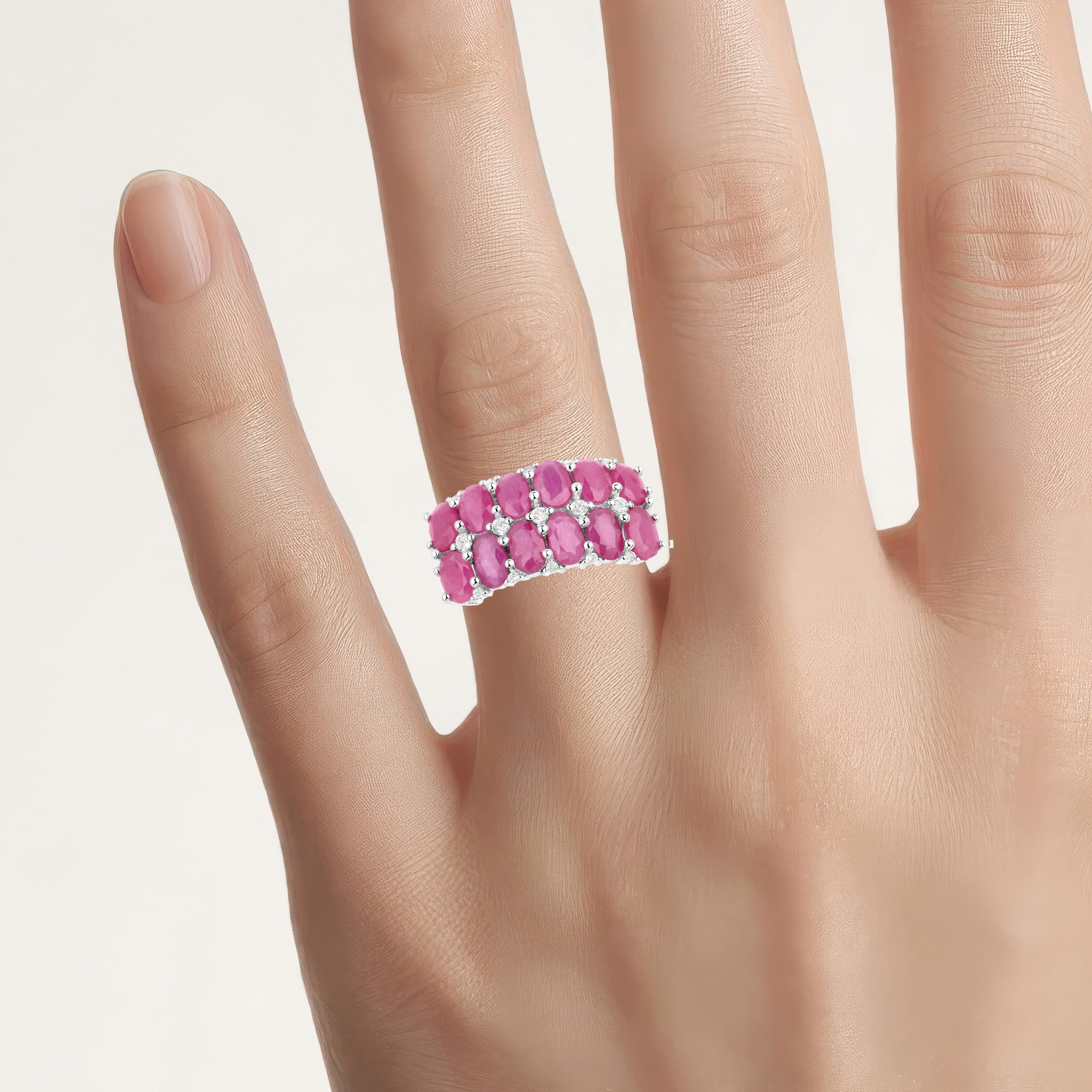 Ruby Ring With White Topaz 3.36 Carats Sterling Silver