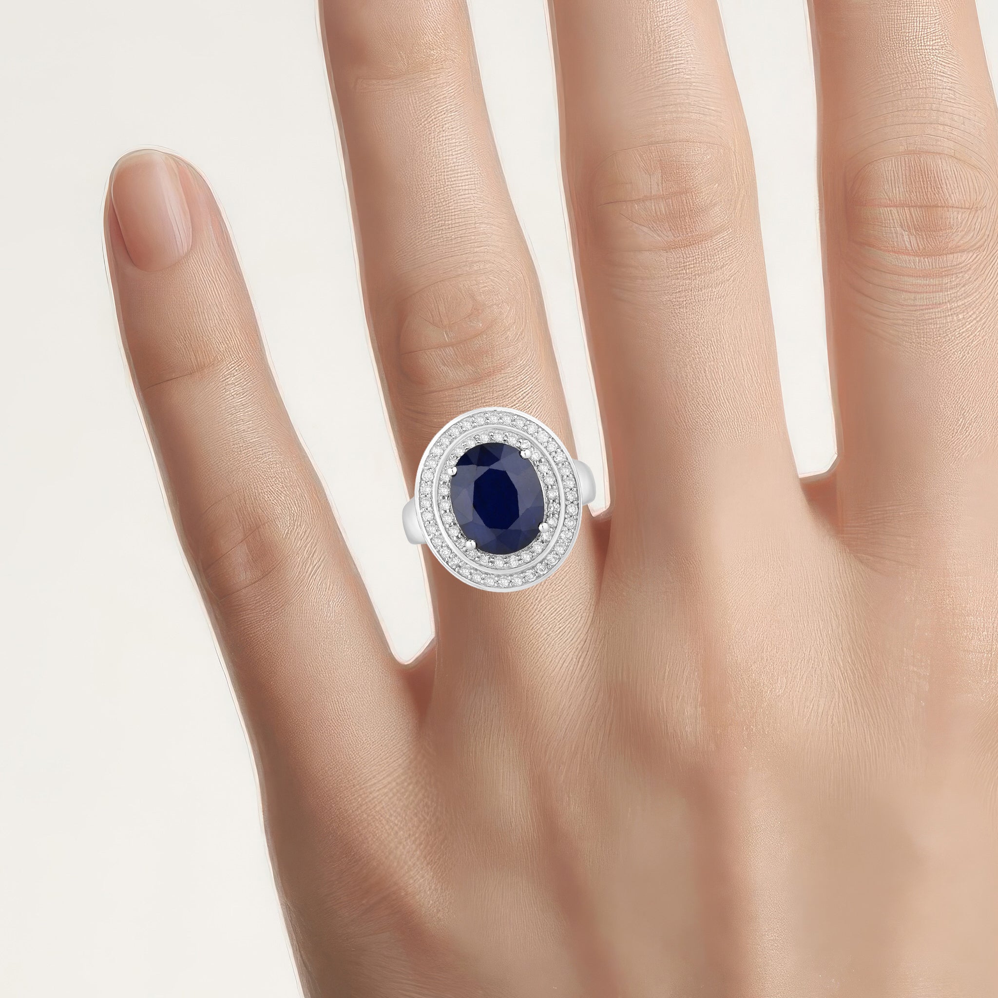 Blue Sapphire Ring With Diamonds 4.78 Carats 14K White Gold