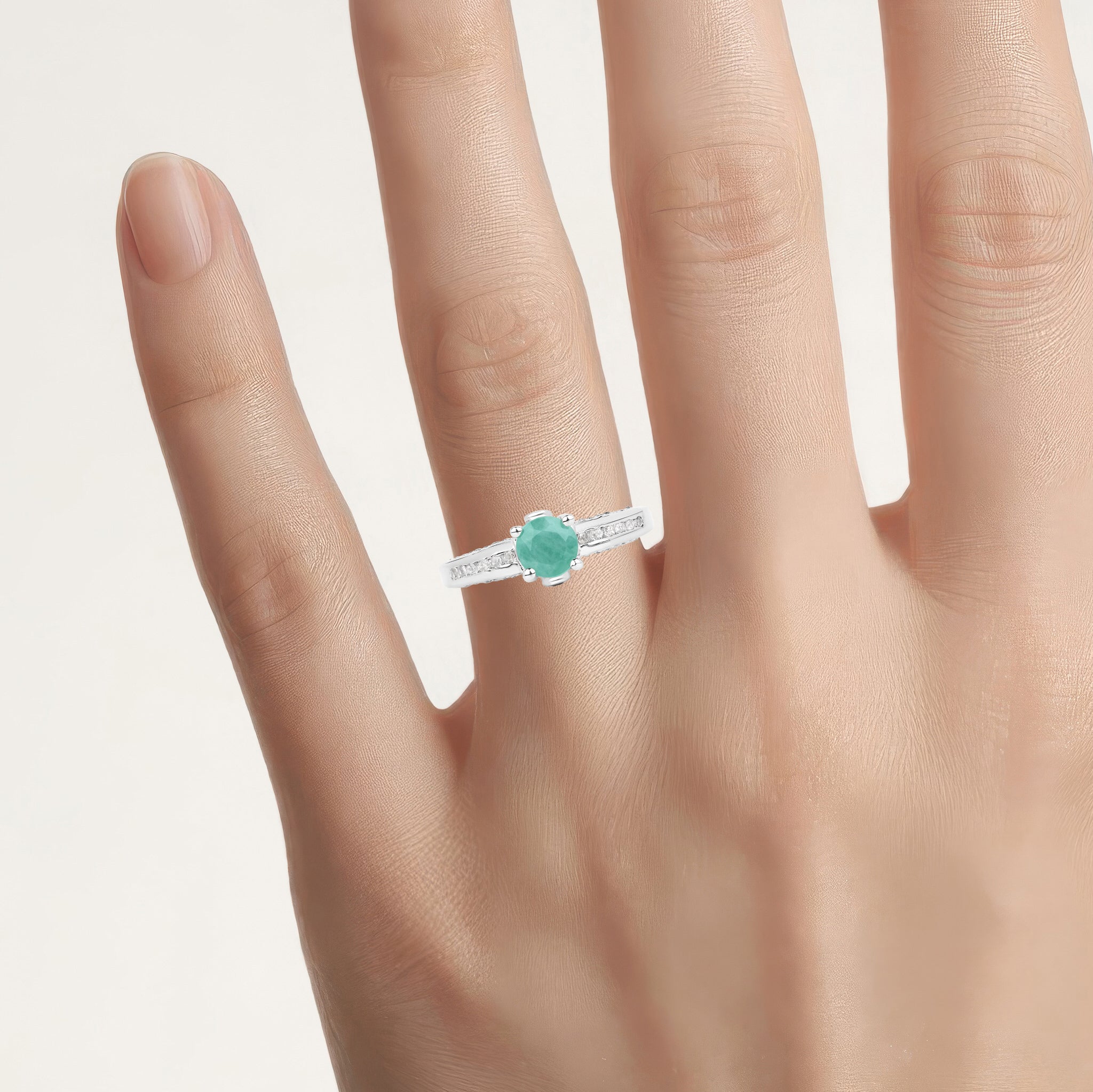 Emerald Ring With White Topaz 1.16 Carats Sterling Silver