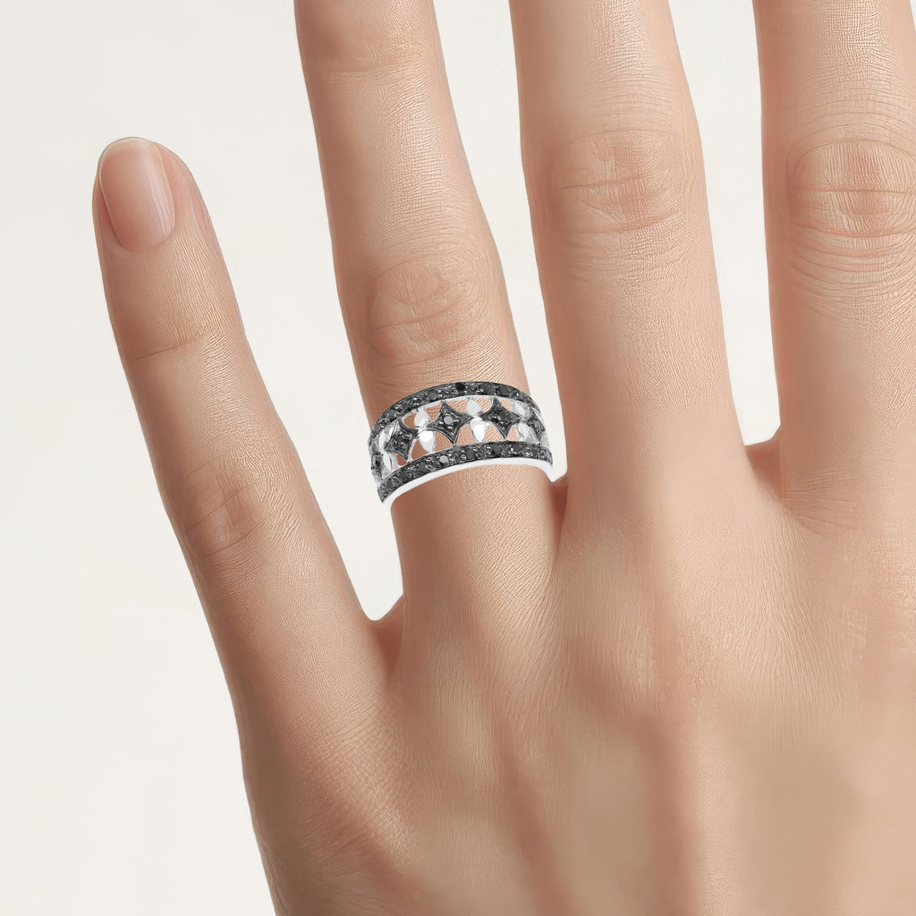 Black Diamond Ring 0.26 Carats Sterling Silver
