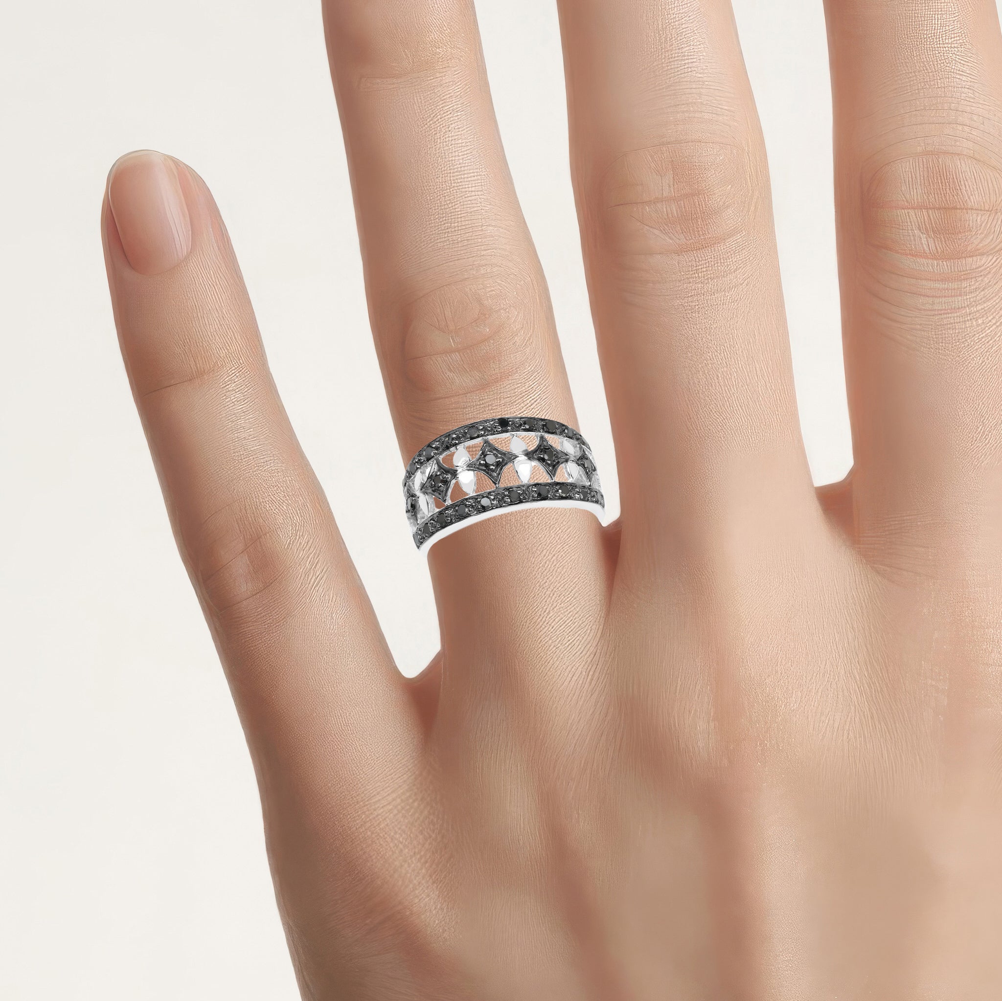 Black Diamond Ring 0.26 Carats Sterling Silver