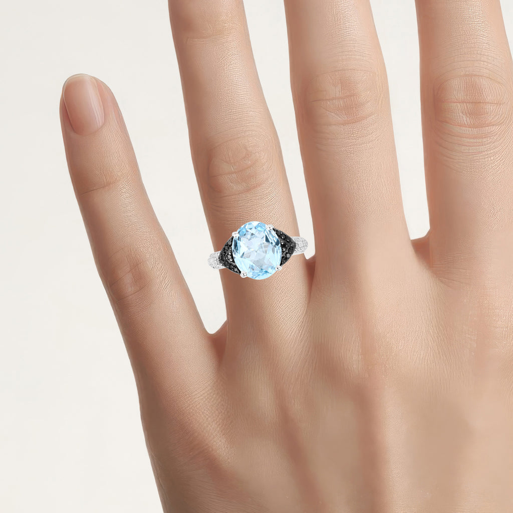 Swiss Blue Topaz Ring With White Topaz 5.32 Carats Sterling Silver