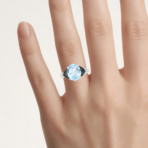 Swiss Blue Topaz Ring With White Topaz 5.32 Carats Sterling Silver