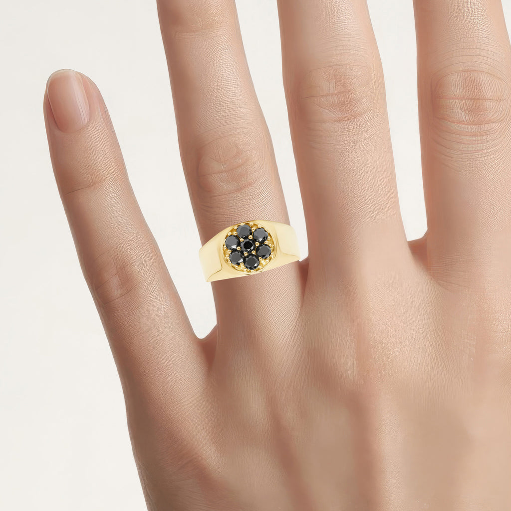Black Diamond Ring 0.96 Carats Gold Plated Silver
