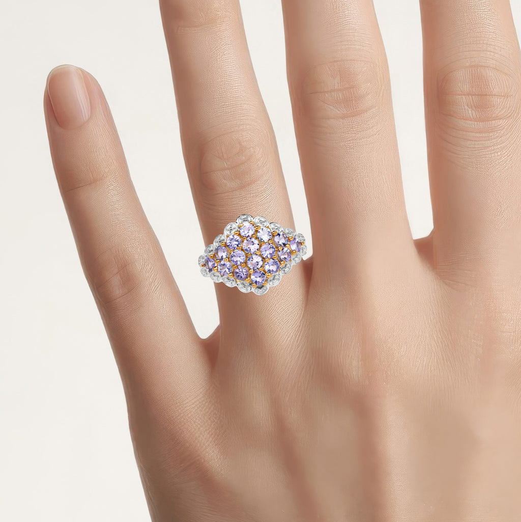 Tanzanite Ring 1.58 Carats Gold Plated Silver
