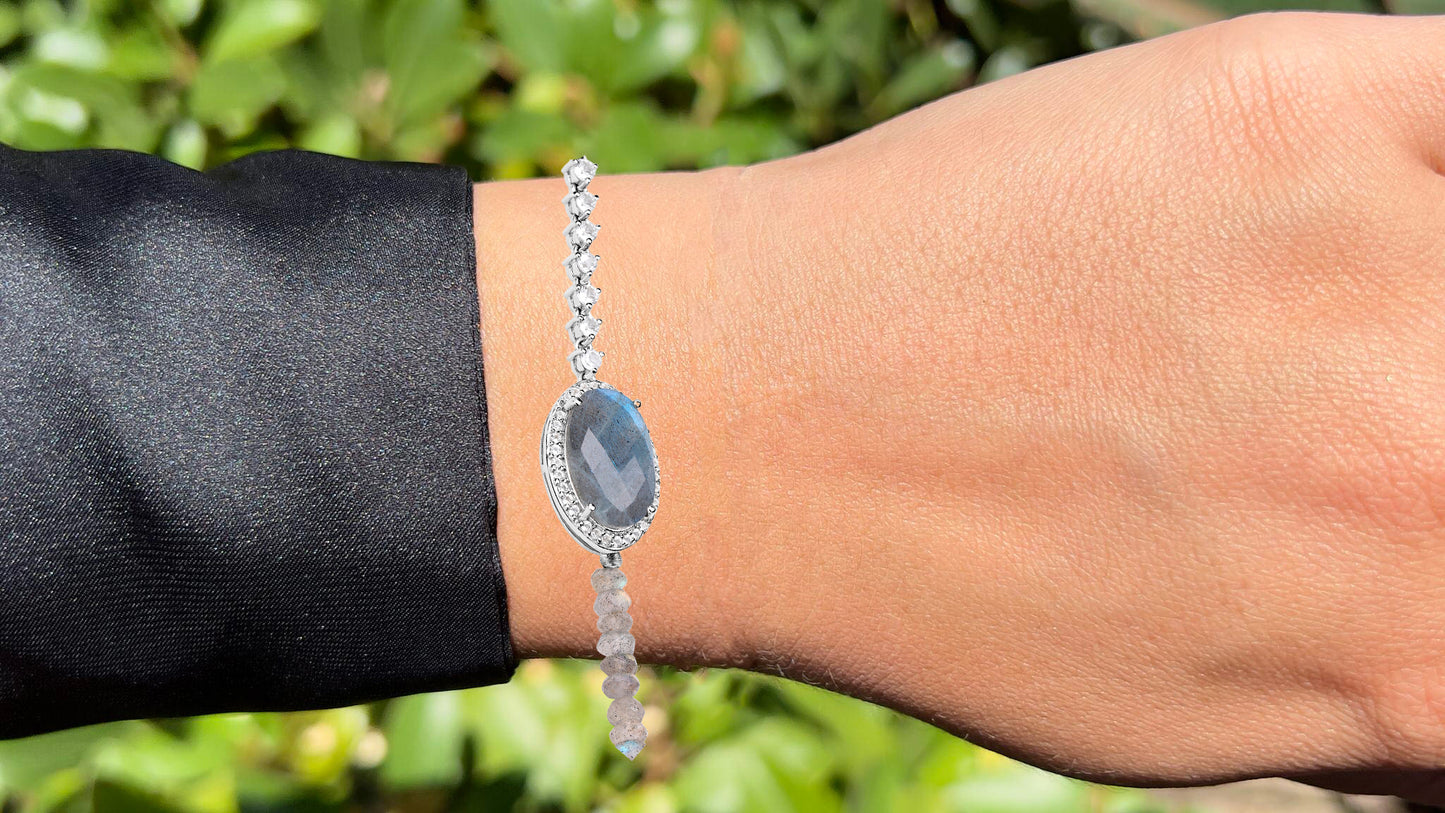 Labradorite Bracelet With White Topaz 17.4 Carats Sterling Silver