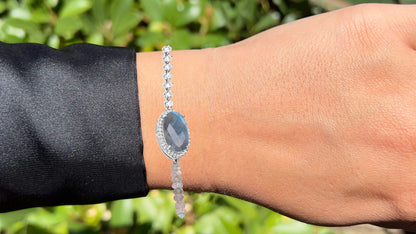 Labradorite Bracelet With White Topaz 17.4 Carats Sterling Silver
