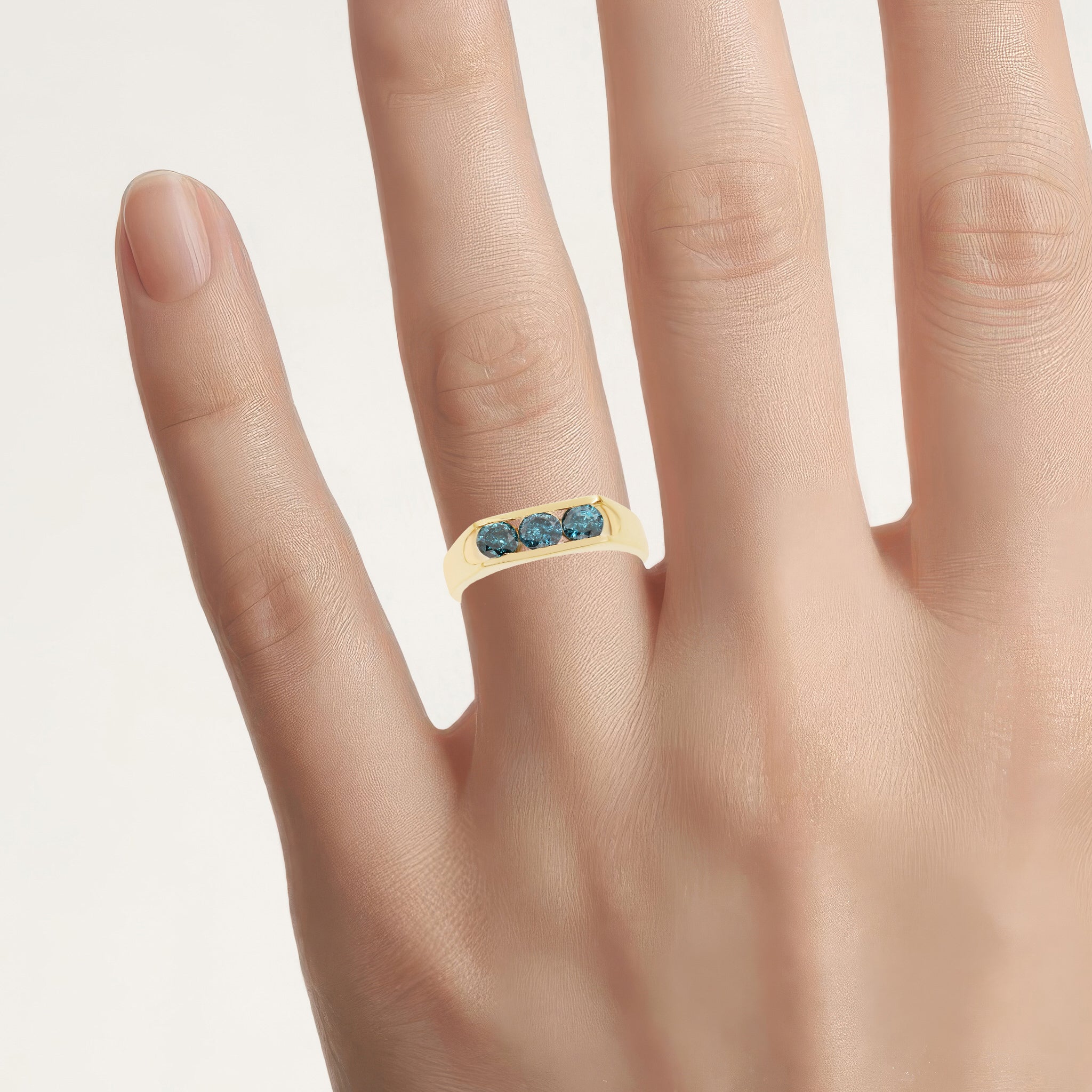 Blue Diamond Ring 0.88 Carats Gold Plated Silver