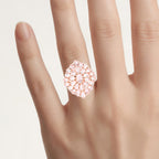 Morganite Flower Ring 4.5 Carats Gold Plated Silver