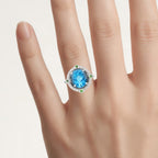 Swiss Blue Topaz Ring With Blue Diamonds 5.78 Carats Sterling Silver